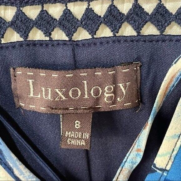 Luxology Floral Crochet Bell Sleeve Blue Midi Dress Size 8 - Picture 12 of 13